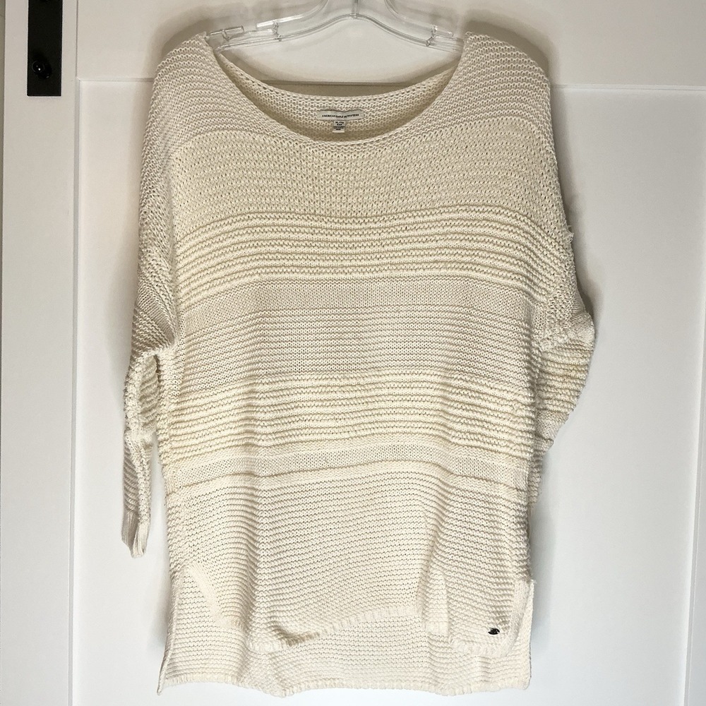 American Eagle Outfitters Long Sleeve Open Knit Sweater Ivory Womens Size XL